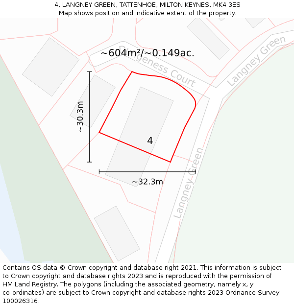 4, LANGNEY GREEN, TATTENHOE, MILTON KEYNES, MK4 3ES: Plot and title map