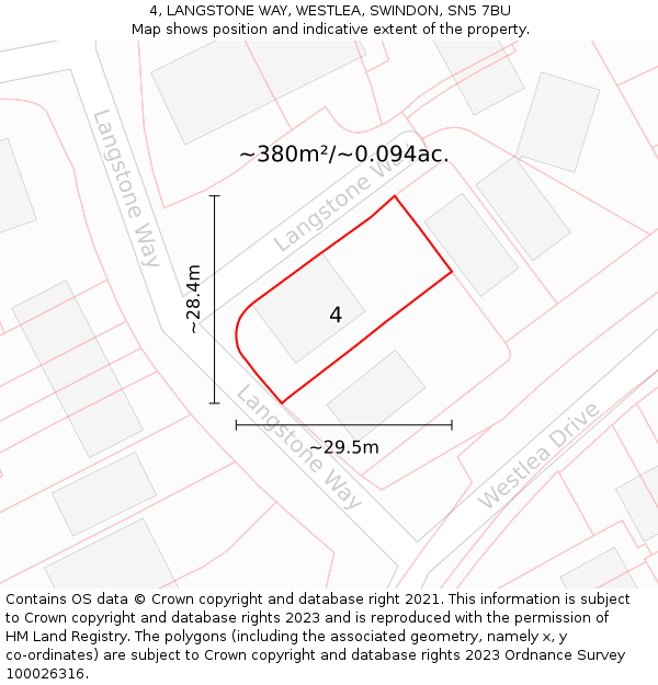 4, LANGSTONE WAY, WESTLEA, SWINDON, SN5 7BU: Plot and title map