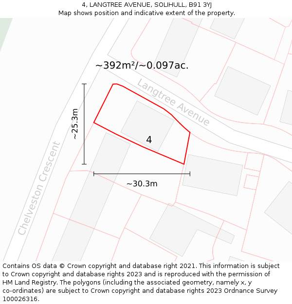 4, LANGTREE AVENUE, SOLIHULL, B91 3YJ: Plot and title map