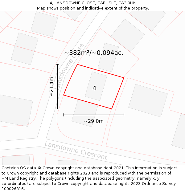 4, LANSDOWNE CLOSE, CARLISLE, CA3 9HN: Plot and title map