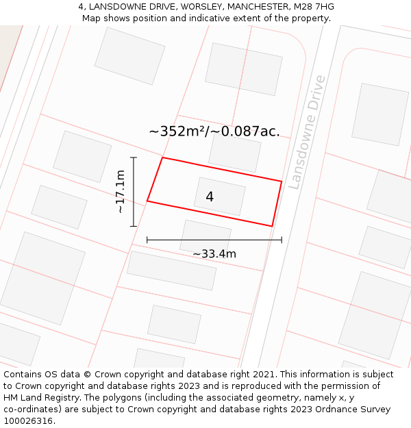 4, LANSDOWNE DRIVE, WORSLEY, MANCHESTER, M28 7HG: Plot and title map