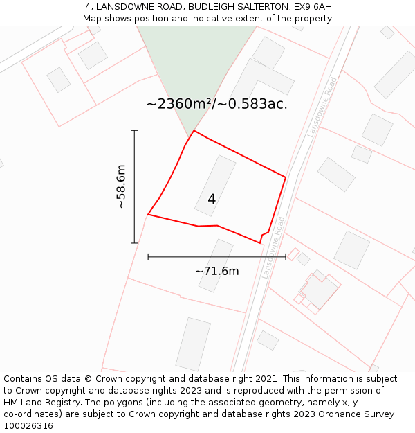 4, LANSDOWNE ROAD, BUDLEIGH SALTERTON, EX9 6AH: Plot and title map