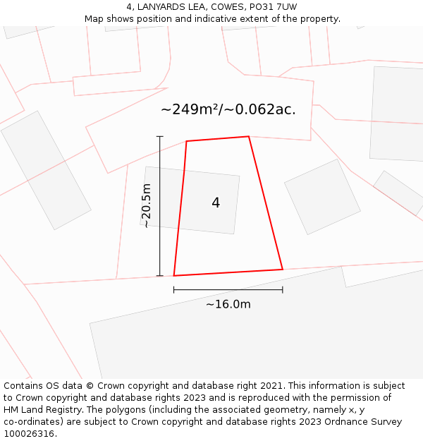 4, LANYARDS LEA, COWES, PO31 7UW: Plot and title map