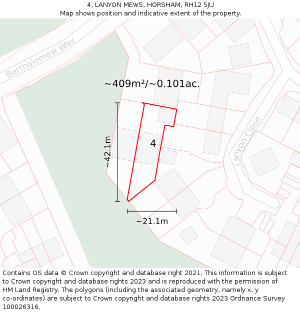 4, LANYON MEWS, HORSHAM, RH12 5JU: Plot and title map