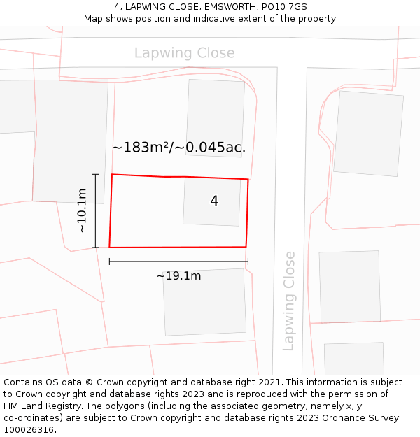 4, LAPWING CLOSE, EMSWORTH, PO10 7GS: Plot and title map