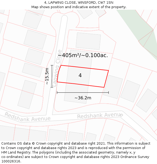 4, LAPWING CLOSE, WINSFORD, CW7 1SN: Plot and title map