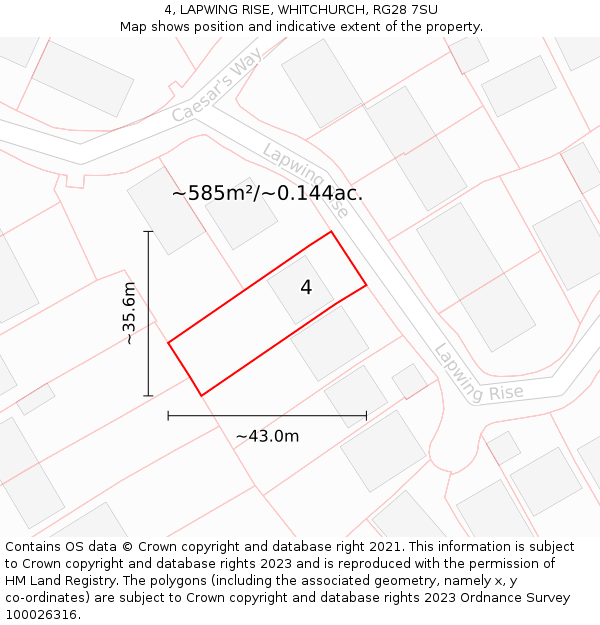 4, LAPWING RISE, WHITCHURCH, RG28 7SU: Plot and title map