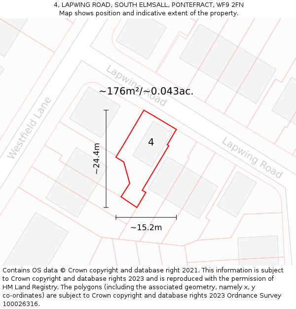 4, LAPWING ROAD, SOUTH ELMSALL, PONTEFRACT, WF9 2FN: Plot and title map