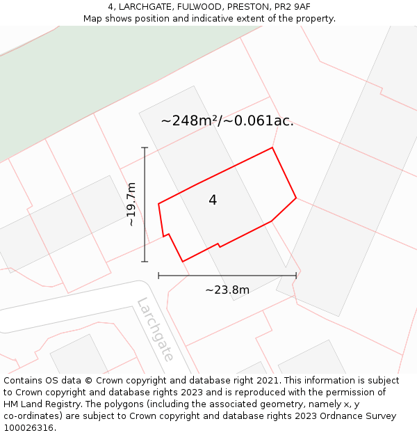 4, LARCHGATE, FULWOOD, PRESTON, PR2 9AF: Plot and title map