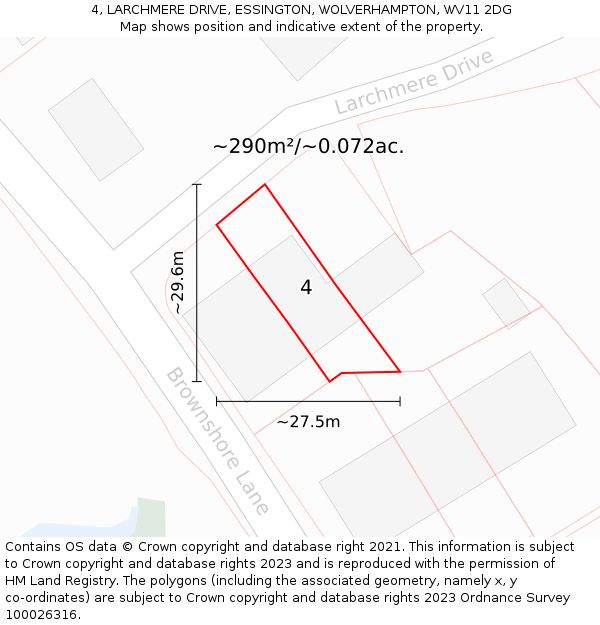 4, LARCHMERE DRIVE, ESSINGTON, WOLVERHAMPTON, WV11 2DG: Plot and title map