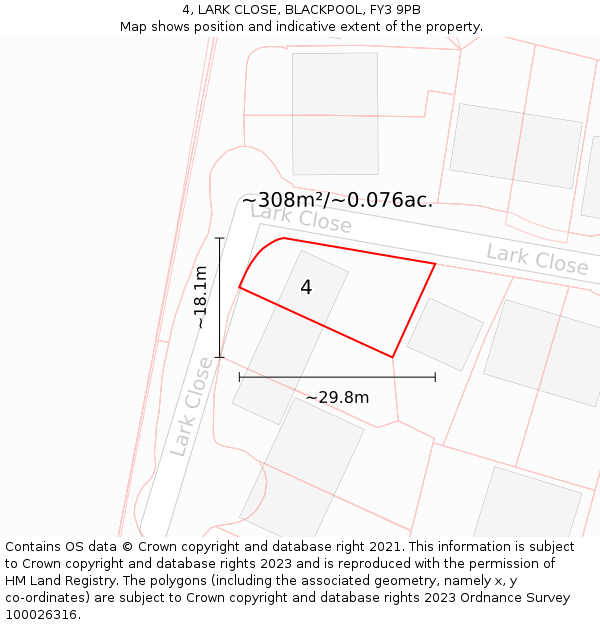 4, LARK CLOSE, BLACKPOOL, FY3 9PB: Plot and title map