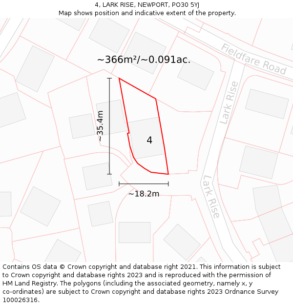 4, LARK RISE, NEWPORT, PO30 5YJ: Plot and title map