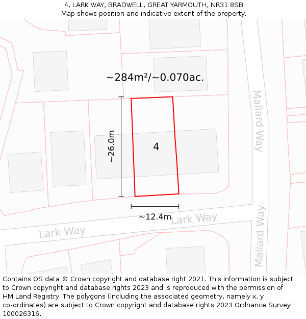 4, LARK WAY, BRADWELL, GREAT YARMOUTH, NR31 8SB: Plot and title map