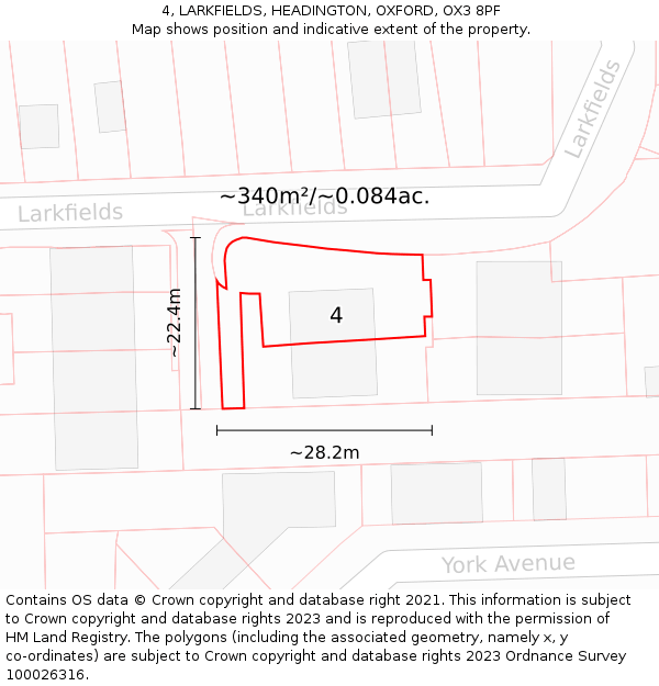 4, LARKFIELDS, HEADINGTON, OXFORD, OX3 8PF: Plot and title map