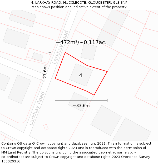 4, LARKHAY ROAD, HUCCLECOTE, GLOUCESTER, GL3 3NP: Plot and title map