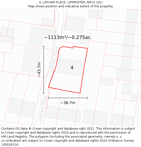 4, LATHAM PLACE, UPMINSTER, RM14 1DU: Plot and title map