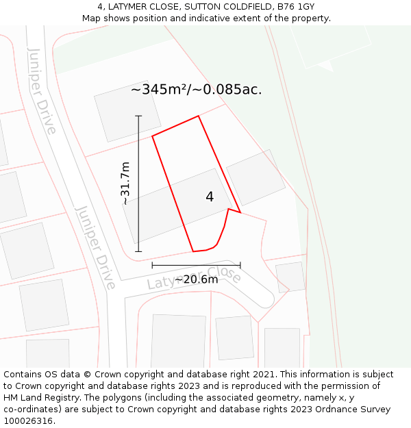 4, LATYMER CLOSE, SUTTON COLDFIELD, B76 1GY: Plot and title map