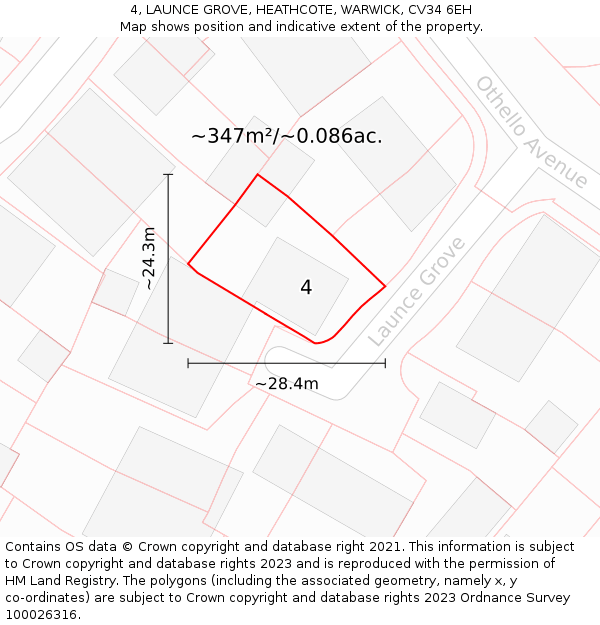 4, LAUNCE GROVE, HEATHCOTE, WARWICK, CV34 6EH: Plot and title map