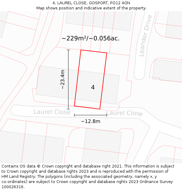 4, LAUREL CLOSE, GOSPORT, PO12 4GN: Plot and title map