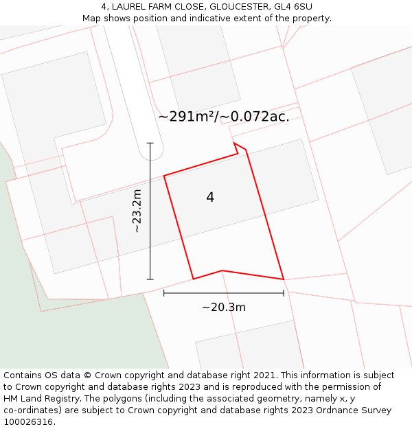 4, LAUREL FARM CLOSE, GLOUCESTER, GL4 6SU: Plot and title map