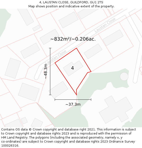 4, LAUSTAN CLOSE, GUILDFORD, GU1 2TS: Plot and title map