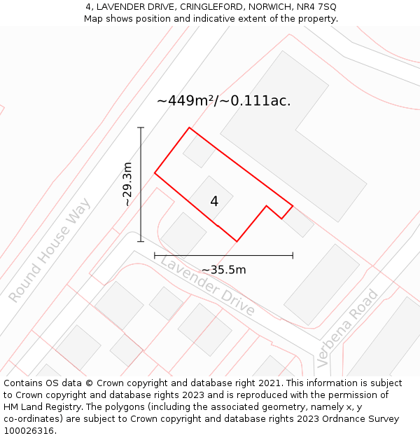 4, LAVENDER DRIVE, CRINGLEFORD, NORWICH, NR4 7SQ: Plot and title map