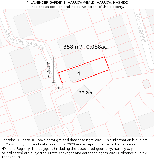 4, LAVENDER GARDENS, HARROW WEALD, HARROW, HA3 6DD: Plot and title map