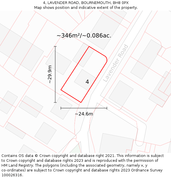 4, LAVENDER ROAD, BOURNEMOUTH, BH8 0PX: Plot and title map