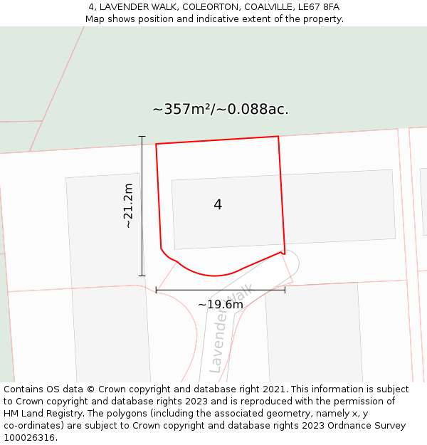 4, LAVENDER WALK, COLEORTON, COALVILLE, LE67 8FA: Plot and title map