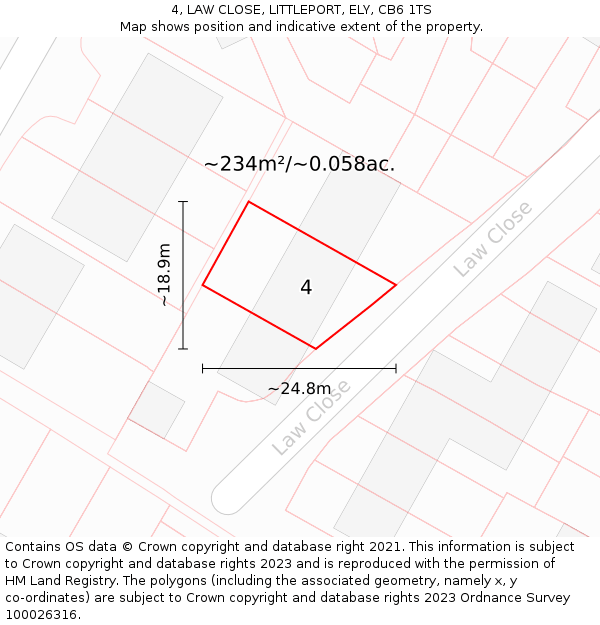 4, LAW CLOSE, LITTLEPORT, ELY, CB6 1TS: Plot and title map