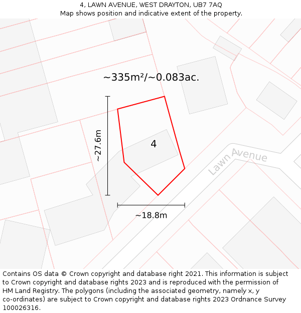 4, LAWN AVENUE, WEST DRAYTON, UB7 7AQ: Plot and title map