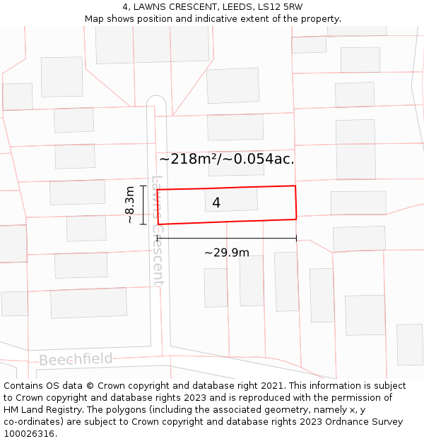 4, LAWNS CRESCENT, LEEDS, LS12 5RW: Plot and title map