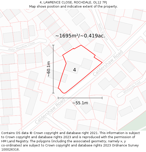 4, LAWRENCE CLOSE, ROCHDALE, OL12 7PJ: Plot and title map