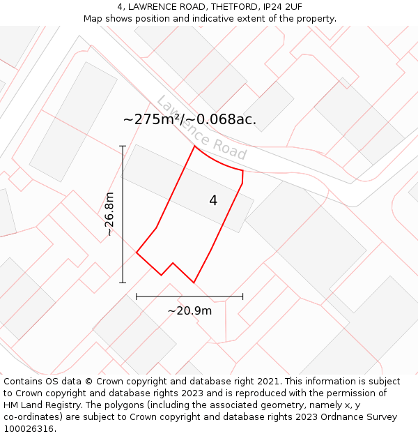 4, LAWRENCE ROAD, THETFORD, IP24 2UF: Plot and title map