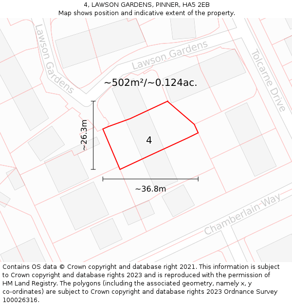 4, LAWSON GARDENS, PINNER, HA5 2EB: Plot and title map