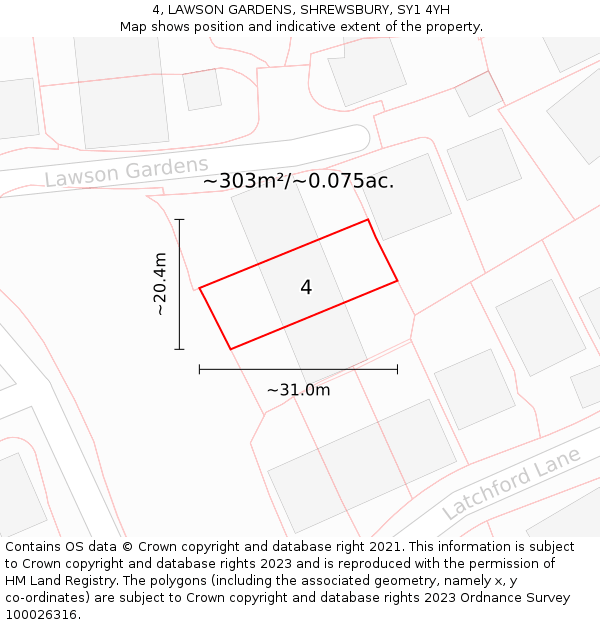 4, LAWSON GARDENS, SHREWSBURY, SY1 4YH: Plot and title map