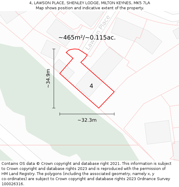 4, LAWSON PLACE, SHENLEY LODGE, MILTON KEYNES, MK5 7LA: Plot and title map