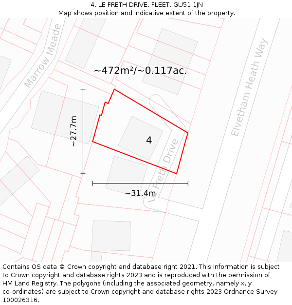 4, LE FRETH DRIVE, FLEET, GU51 1JN: Plot and title map