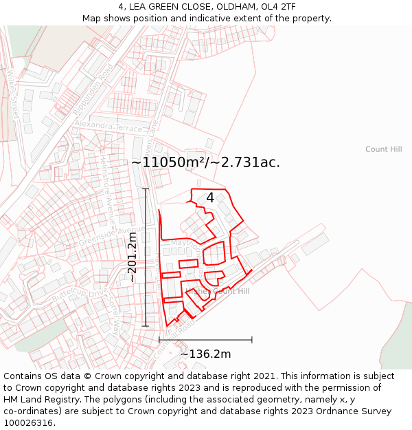 4, LEA GREEN CLOSE, OLDHAM, OL4 2TF: Plot and title map