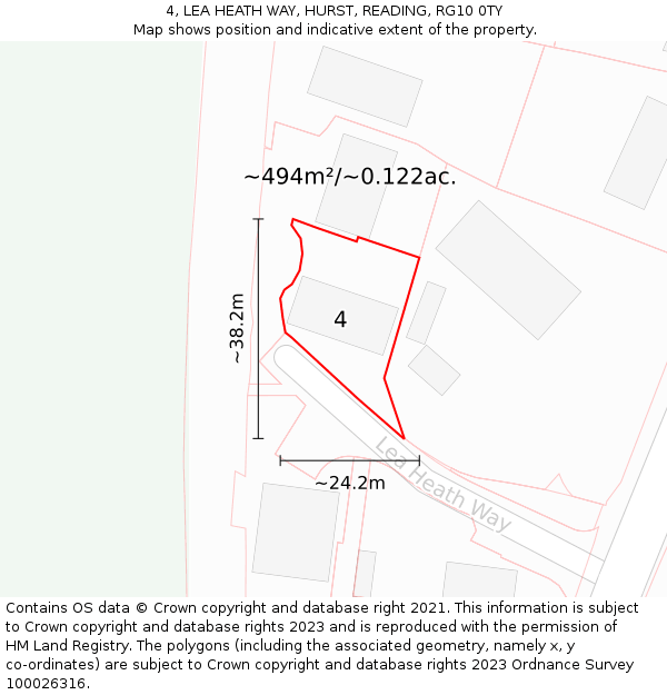 4, LEA HEATH WAY, HURST, READING, RG10 0TY: Plot and title map