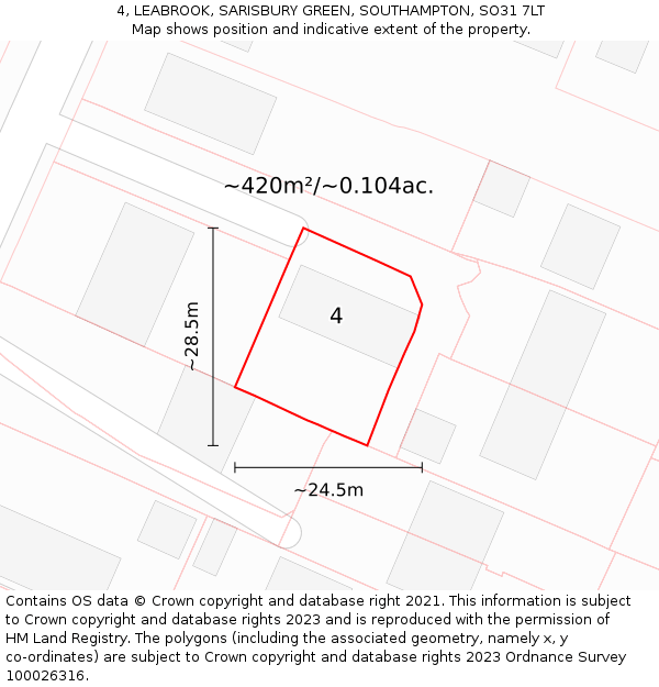 4, LEABROOK, SARISBURY GREEN, SOUTHAMPTON, SO31 7LT: Plot and title map