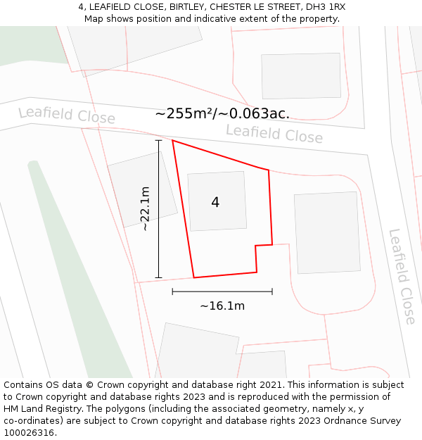 4, LEAFIELD CLOSE, BIRTLEY, CHESTER LE STREET, DH3 1RX: Plot and title map