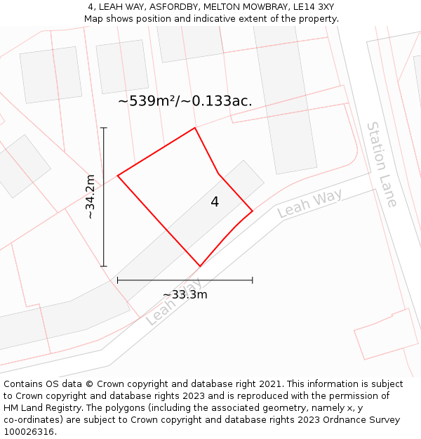 4, LEAH WAY, ASFORDBY, MELTON MOWBRAY, LE14 3XY: Plot and title map