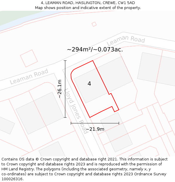 4, LEAMAN ROAD, HASLINGTON, CREWE, CW1 5AD: Plot and title map