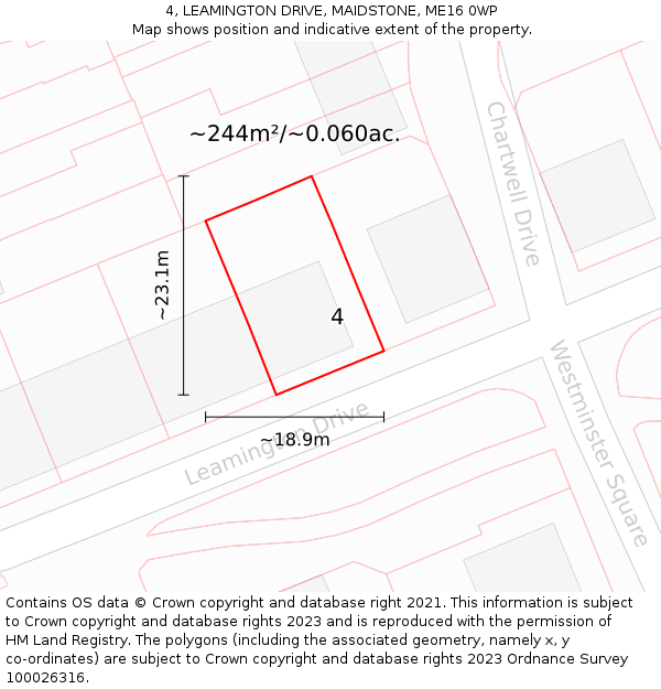 4, LEAMINGTON DRIVE, MAIDSTONE, ME16 0WP: Plot and title map