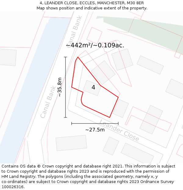 4, LEANDER CLOSE, ECCLES, MANCHESTER, M30 8ER: Plot and title map