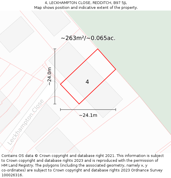 4, LECKHAMPTON CLOSE, REDDITCH, B97 5JL: Plot and title map