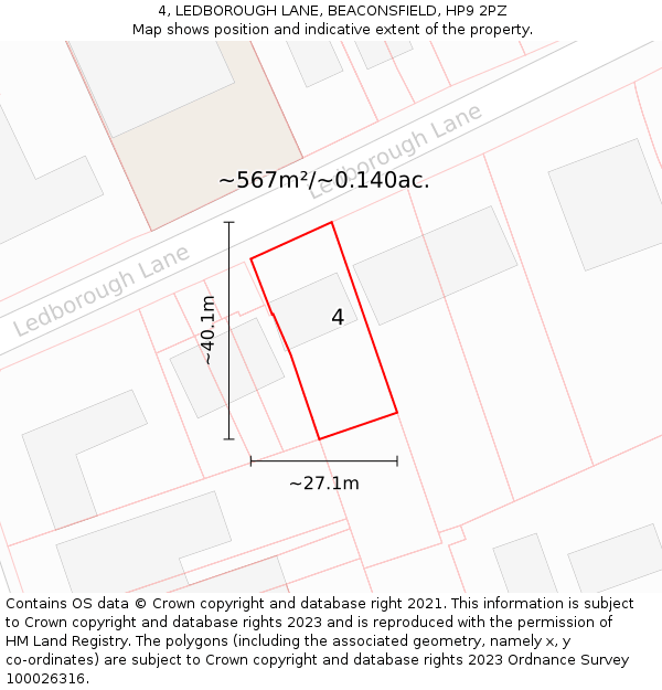 4, LEDBOROUGH LANE, BEACONSFIELD, HP9 2PZ: Plot and title map