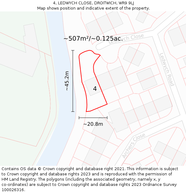 4, LEDWYCH CLOSE, DROITWICH, WR9 9LJ: Plot and title map