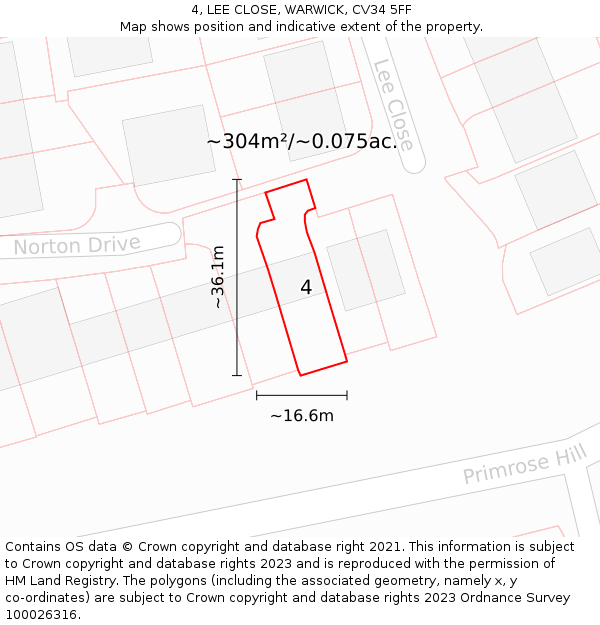 4, LEE CLOSE, WARWICK, CV34 5FF: Plot and title map